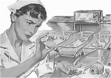 nurse with babies in black and white