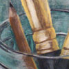 A quick pastel still life of brushes and a pencil in a glass