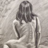 Charcoal study of nude model with added background